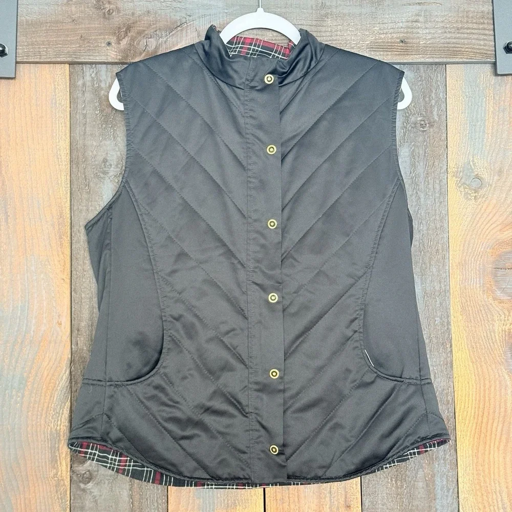St. John Sport Women's Reversible Full Zip Vest Red Plaid Black Size Large